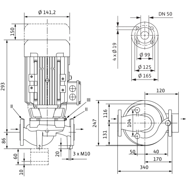 Циркуляционный насос с сухим ротором в исполнении Inline с фланцевым соединением Wilo VeroLine-IPL 50/120-0,25/4