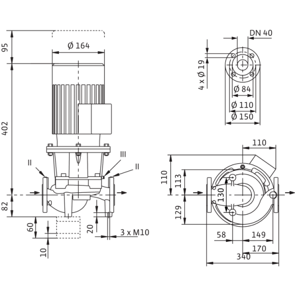 Циркуляционный насос с сухим ротором в исполнении Inline с фланцевым соединением Wilo CronoLine-IL 40/140-0,25/4