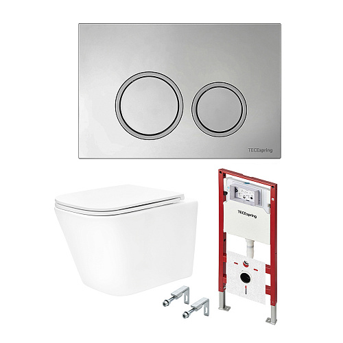 Унитаз с инсталяцией комплект TECEspring Base, панель смыва с круглыми кнопками, хром глянцевый, унитаз модель S