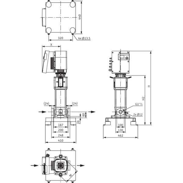 Вертикальный многоступенчатый насос Wilo Helix EXCEL 1002-1/16/E/KS
