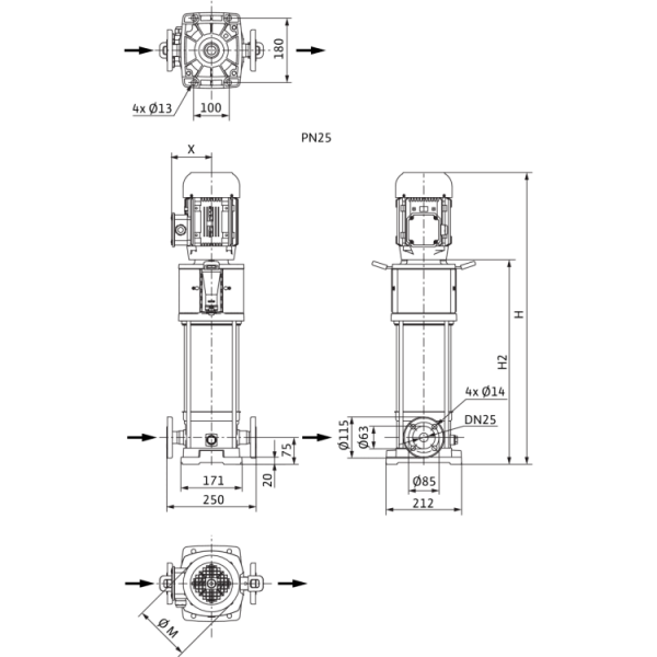 Вертикальный многоступенчатый насос Wilo Helix V 416-2/25/V/KS