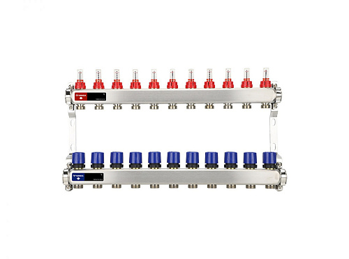 Коллекторная группа Varmega из нержавеющей стали 1" на 11 контуров с расходомерами