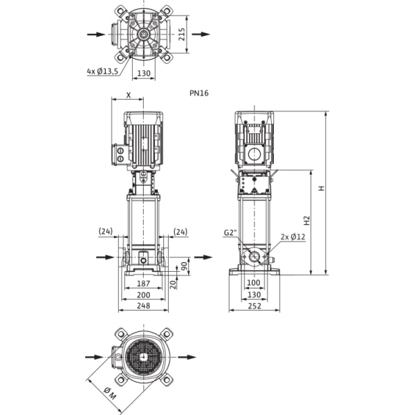Вертикальный многоступенчатый насос Wilo Helix V 1605-1/16/E/S