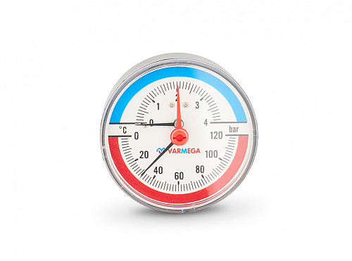Термоманометр аксиальный 4 бар Varmega 1/2" н.р., Ø корпуса=80 мм, t=0...120°С