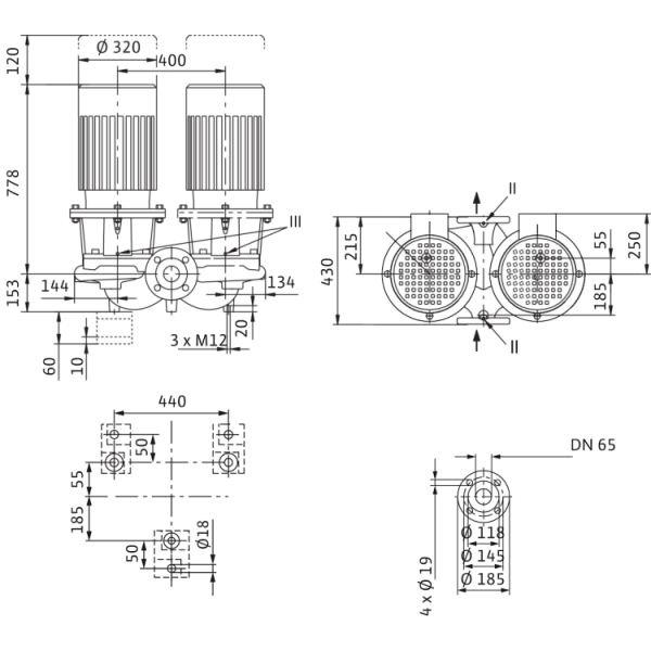 Циркуляционный насос с сухим ротором в исполнении Inline с фланцевым соединением Wilo CronoTwin-DL 65/170-11/2