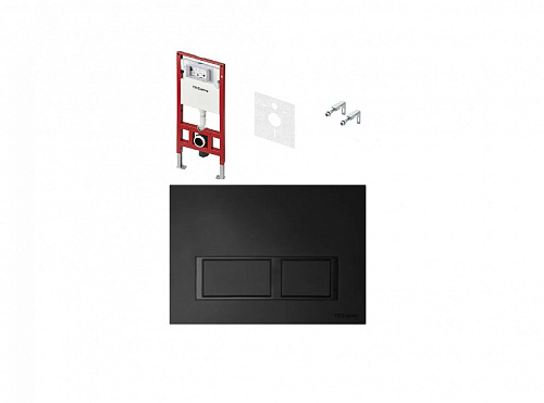 Комплект инсталляция для подвесного унитаза TECEspring, черная матовая панель с прямоугольными кнопками