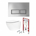 Унитаз с инсталяцией комплект TECEspring Base, панель смыва с прямоугольными кнопками, хром глянцевый, унитаз модель R