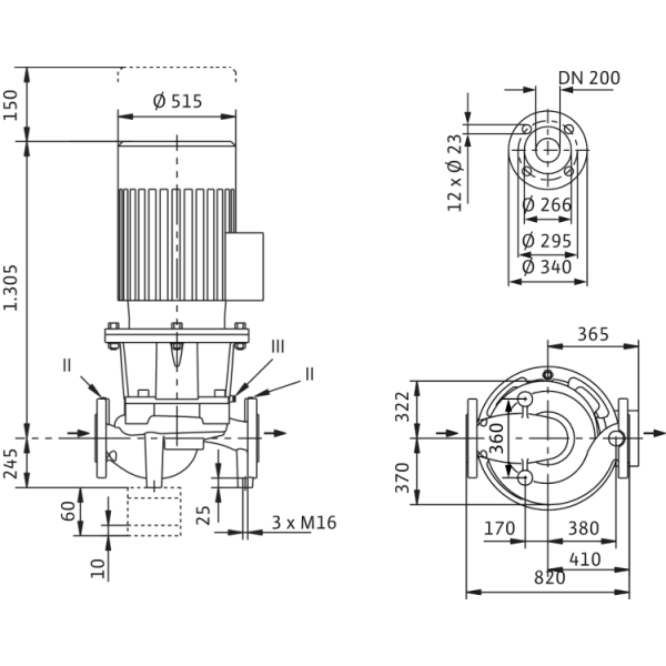 Циркуляционный насос с сухим ротором в исполнении Inline с фланцевым соединением Wilo CronoLine-IL 200/345-55/4