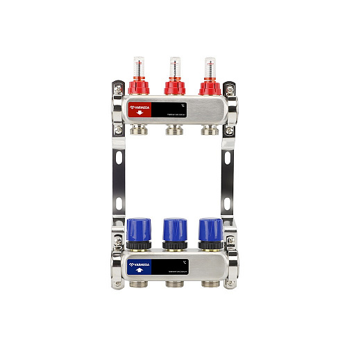 Коллекторная группа Varmega из нержавеющей стали 1" на 3 контура с расходомерами