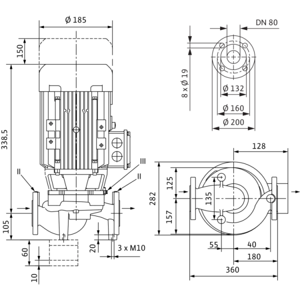 Циркуляционный насос с сухим ротором в исполнении Inline с фланцевым соединением Wilo VeroLine-IPL 80/120-0,55/4