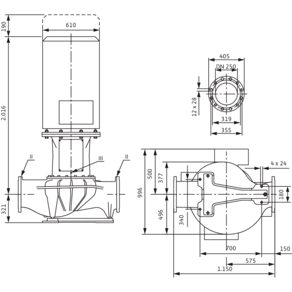Циркуляционный насос с сухим ротором в исполнении Inline с фланцевым соединением Wilo CronoLine-IL 250/415-132/4
