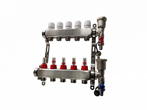 Коллекторная группа Zegor из нержавеющей стали 1" на 11 контуров с расходомерами