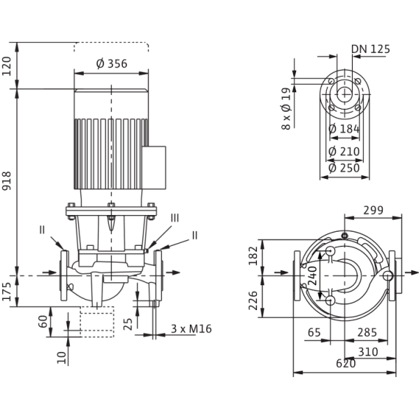 Циркуляционный насос с сухим ротором в исполнении Inline с фланцевым соединением Wilo CronoLine-IL 125/165-30/2