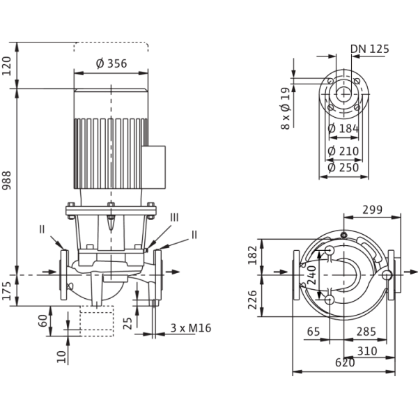 Циркуляционный насос с сухим ротором в исполнении Inline с фланцевым соединением Wilo CronoLine-IL 125/170-37/2