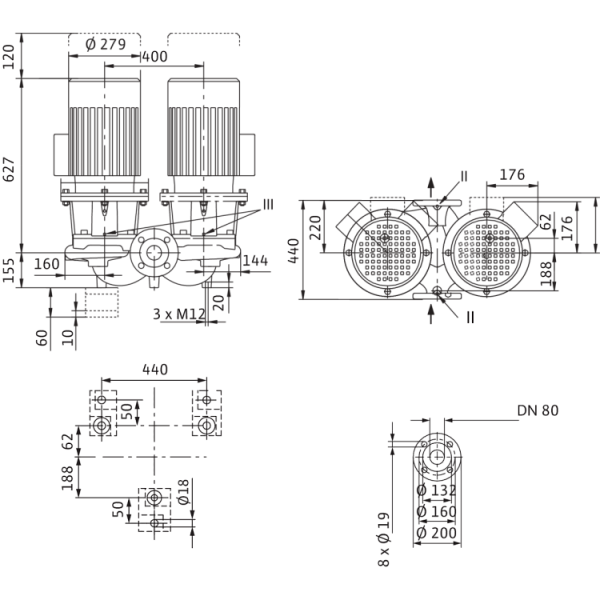 Циркуляционный насос с сухим ротором в исполнении Inline с фланцевым соединением Wilo CronoTwin-DL 80/150-7,5/2