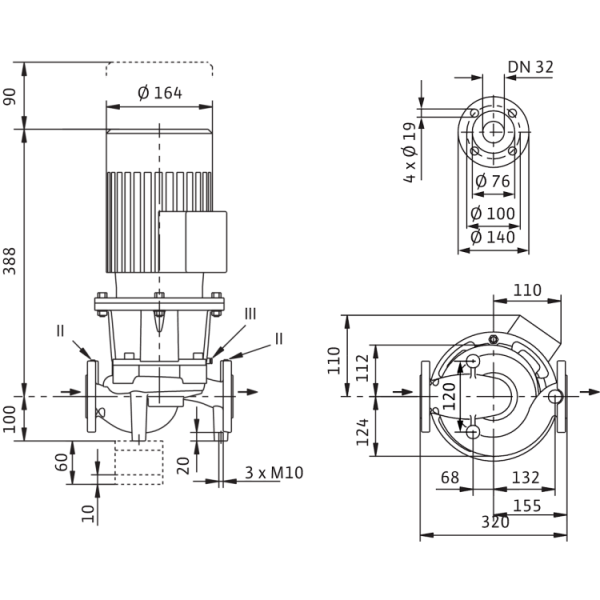 Циркуляционный насос с сухим ротором в исполнении Inline с фланцевым соединением Wilo CronoLine-IL 32/140-0,25/4