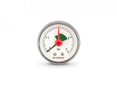 Манометр аксиальный 1/4" н.р. -  4 атм. (Ø50мм) с индикатором предела Varmega 