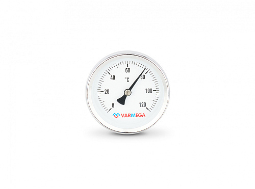 Термометр биметаллический аксиальный Varmega с погружной гильзой, Ø корпуса=63 мм, t=0...120°С