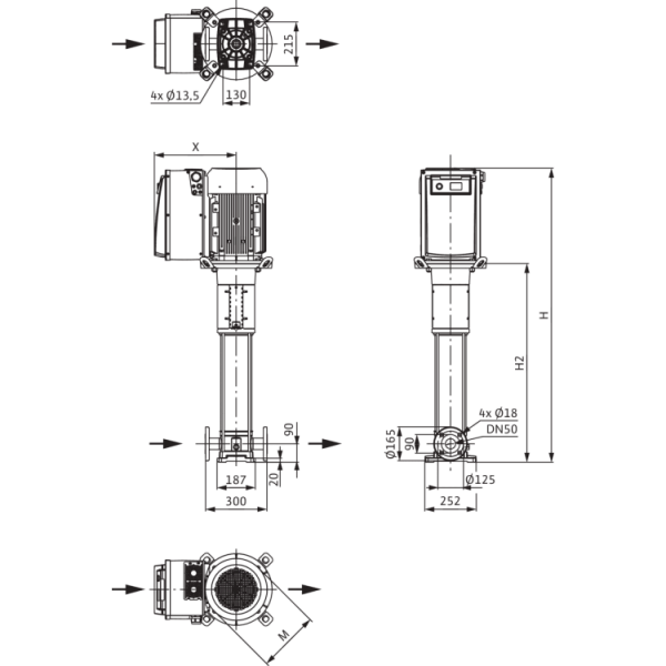 Вертикальный многоступенчатый насос Wilo Helix VE 1603-4.0-1/25/E/K