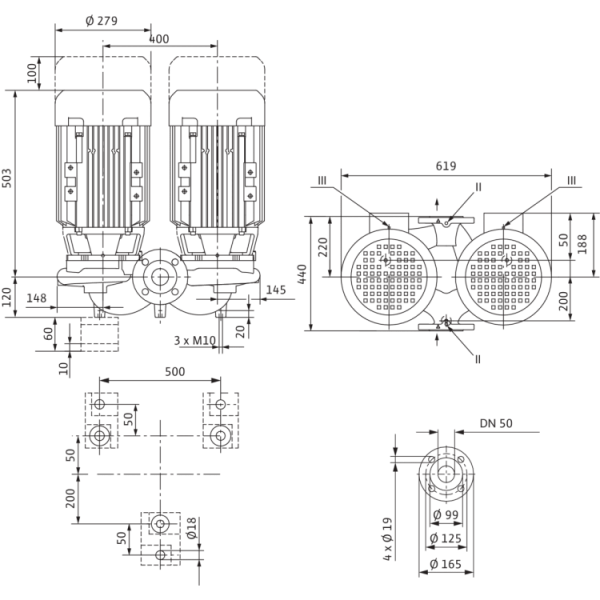 Циркуляционный насос с сухим ротором в исполнении Inline с фланцевым соединением Wilo VeroTwin-DPL 50/175-7,5/2