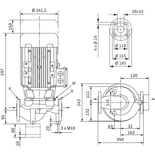 Циркуляционный насос с сухим ротором в исполнении Inline с фланцевым соединением Wilo VeroLine-IPL 65/120-0,37/4