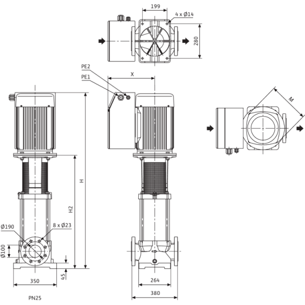 Вертикальный многоступенчатый насос Wilo MVIE 7002/2-3/25/E/3-2