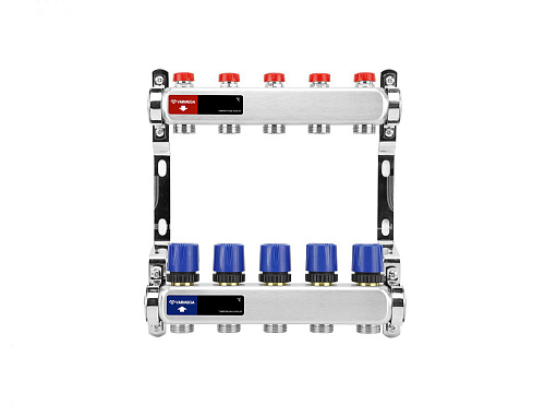 Коллекторная группа Varmega из нержавеющей стали 1" на 5 контуров без расходомеров