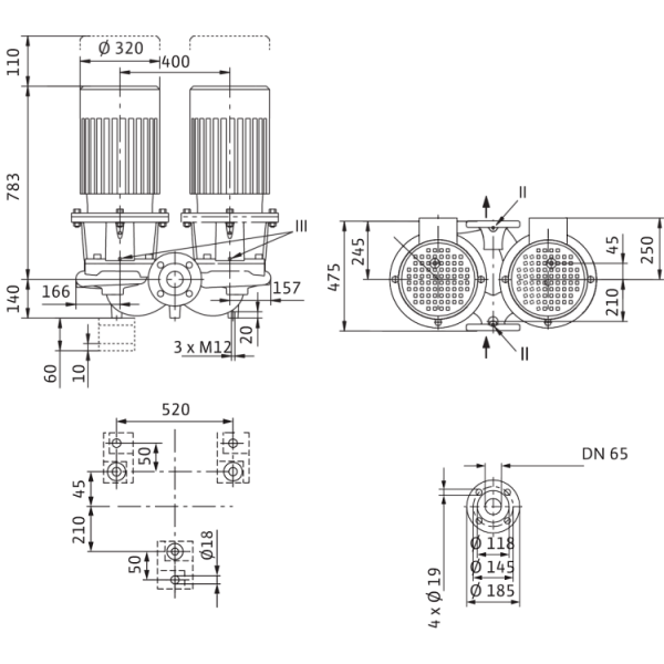 Циркуляционный насос с сухим ротором в исполнении Inline с фланцевым соединением Wilo CronoTwin-DL 65/210-15/2