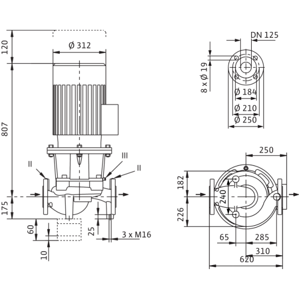 Циркуляционный насос с сухим ротором в исполнении Inline с фланцевым соединением Wilo CronoLine-IL 125/145-15/2