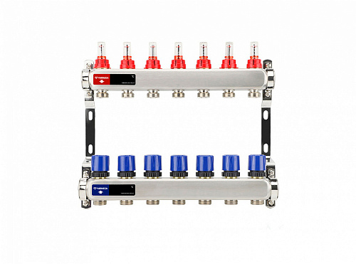 Коллекторная группа Varmega из нержавеющей стали 1" на 7 контуров с расходомерами и автоматическим воздухоотводчиком