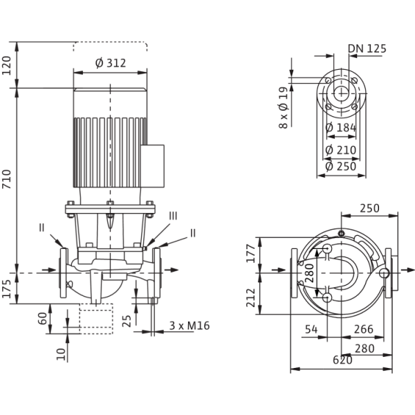 Циркуляционный насос с сухим ротором в исполнении Inline с фланцевым соединением Wilo CronoLine-IL 125/220-7,5/4