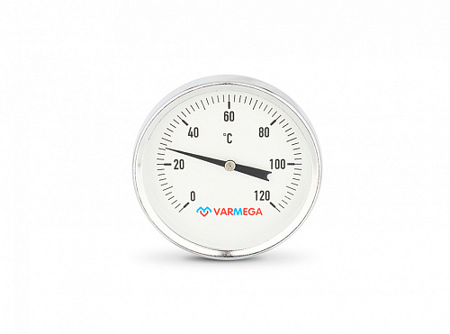 Термометр биметаллический аксиальный Varmega с погружной гильзой, Ø корпуса=100 мм, t=0...120°С