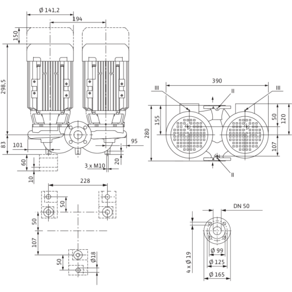 Циркуляционный насос с сухим ротором в исполнении Inline с фланцевым соединением Wilo VeroTwin-DPL 50/105-0,12/4