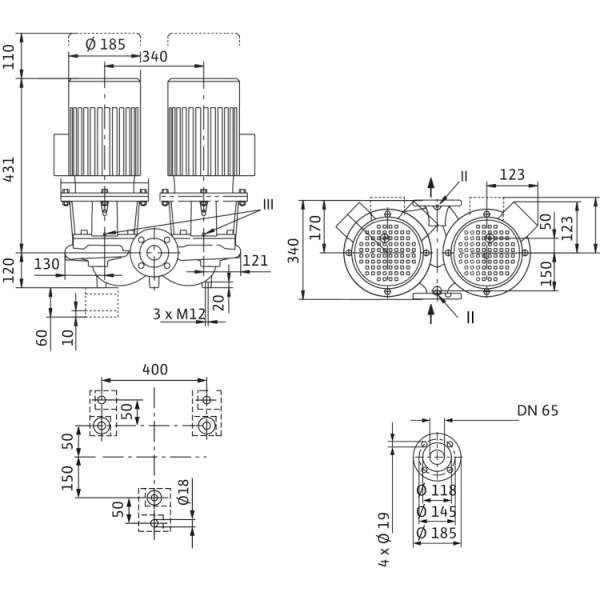 Циркуляционный насос с сухим ротором в исполнении Inline с фланцевым соединением Wilo CronoTwin-DL 65/130-0,75/4