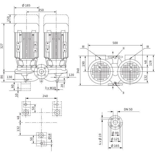 Циркуляционный насос с сухим ротором в исполнении Inline с фланцевым соединением Wilo VeroTwin-DPL 50/160-0,55/4
