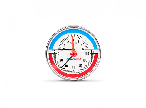 Термоманометр аксиальный 6 бар Varmega 1/2" н.р., Ø корпуса=80 мм, t=0...120°С