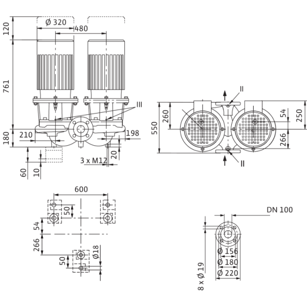 Циркуляционный насос с сухим ротором в исполнении Inline с фланцевым соединением Wilo CronoTwin-DL 100/270-11/4