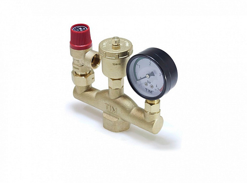 Группа безопасности котла 1" в.р. TIM JH1025-3 (3 бар, до 50 кВт, без теплоизоляции)