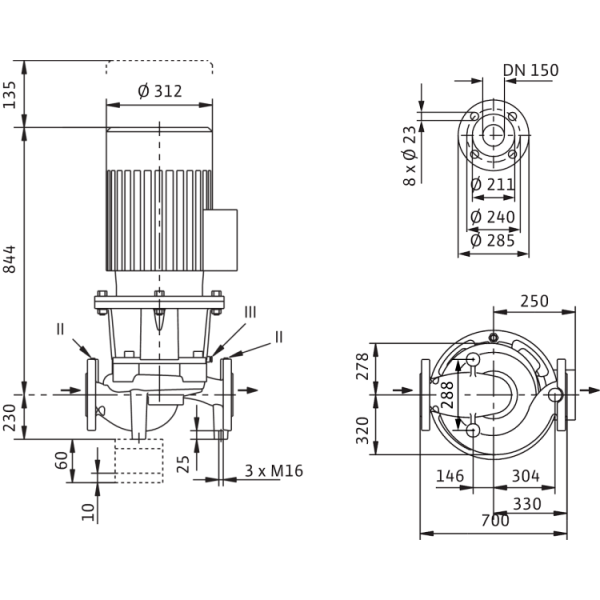 Циркуляционный насос с сухим ротором в исполнении Inline с фланцевым соединением Wilo CronoLine-IL 150/250-15/4