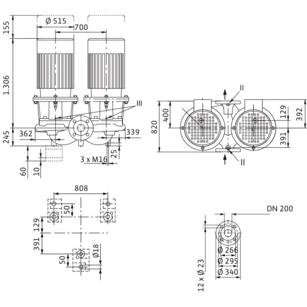 Циркуляционный насос с сухим ротором в исполнении Inline с фланцевым соединением Wilo CronoTwin-DL 200/345-55/4