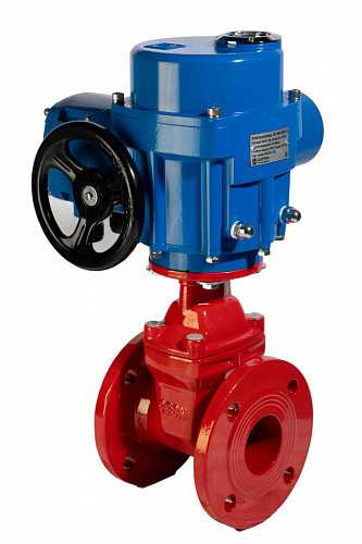 Задвижка чугунная с обрезиненным клином (красная) REON тип RSV61 с электроприводом 220В DN 50 PN16