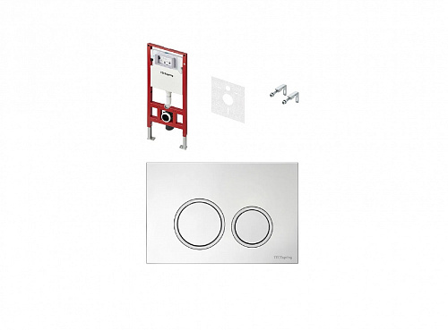 Комплект инсталляция для подвесного унитаза TECEspring, хром глянцевая панель с круглыми кнопками