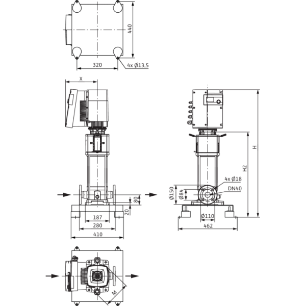 Вертикальный многоступенчатый насос Wilo Helix EXCEL 1009-1/25/E/KS