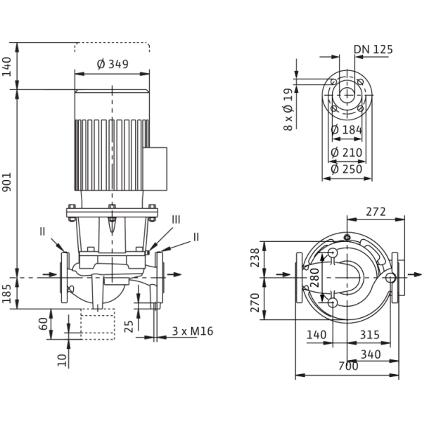 Циркуляционный насос с сухим ротором в исполнении Inline с фланцевым соединением Wilo CronoLine-IL 125/300-18,5/4