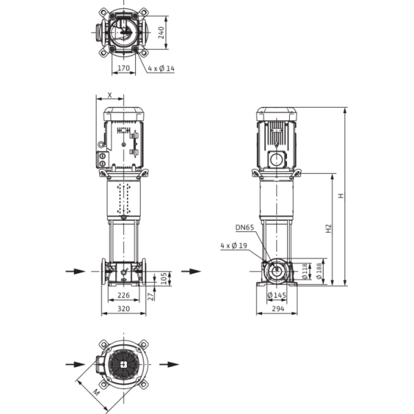 Вертикальный многоступенчатый насос Wilo Helix V 3604/2-4/16/E/S/