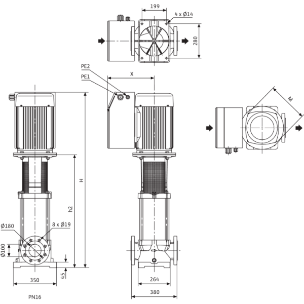 Вертикальный многоступенчатый насос Wilo MVIE 7002/2-3/16/E/3-2-2G