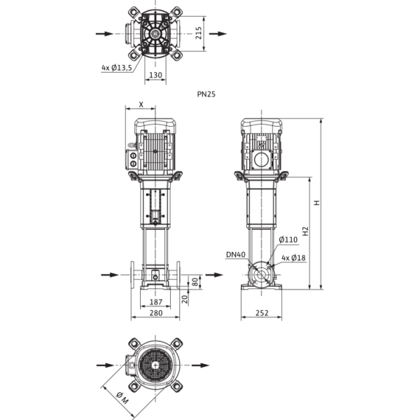 Вертикальный многоступенчатый насос Wilo Helix V 1007-2/25/V