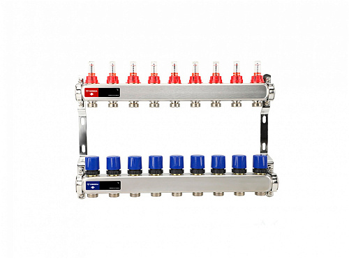 Коллекторная группа Varmega из нержавеющей стали 1" на 9 контуров с расходомерами и автоматическим воздухоотводчиком