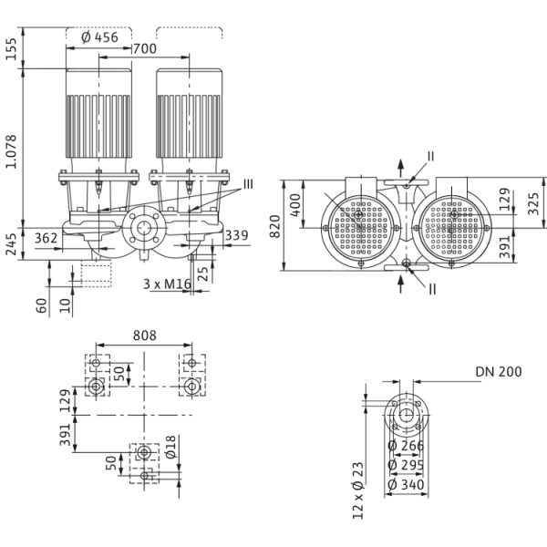 Циркуляционный насос с сухим ротором в исполнении Inline с фланцевым соединением Wilo CronoTwin-DL 200/315-37/4