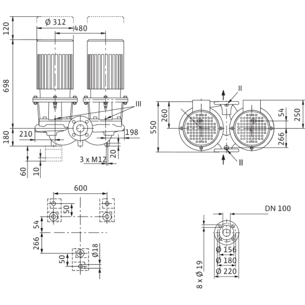 Циркуляционный насос с сухим ротором в исполнении Inline с фланцевым соединением Wilo CronoTwin-DL 100/250-7,5/4